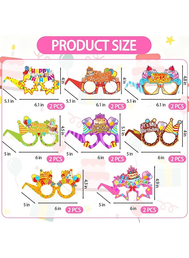 Wffo 16 PCS Happy Birthday Paper Glasses - 8 Styles - Novelty Funny Photo Booth Props, Colorful Birthday Party Glasses for Party Decorations - Image 2